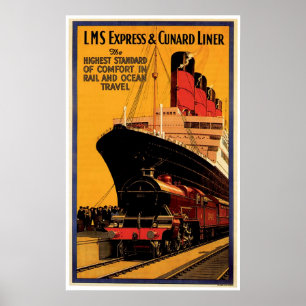 Poster LMS Express & Cunard Liner Annonce Vintage de navi