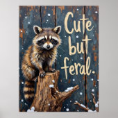Poster L'observateur d'hiver : Raccoon sur la souche (Devant)