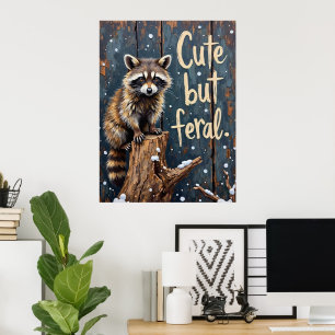 Poster L'observateur d'hiver : Raccoon sur la souche