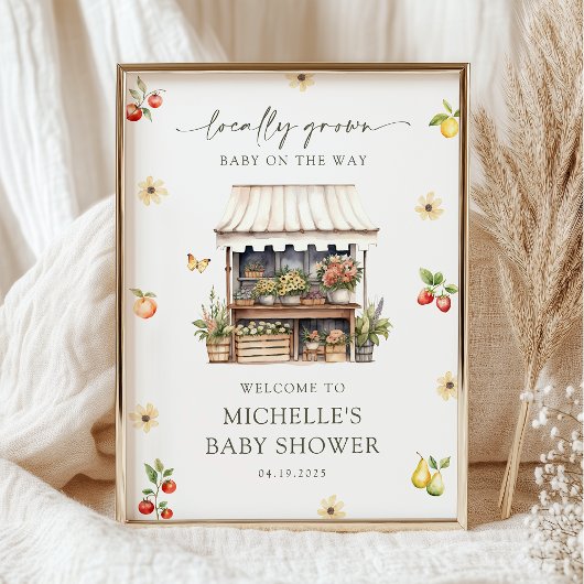 Poster Locally Grown Rustic Boho Baby Shower Welcome Sign