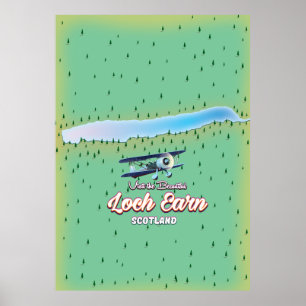 Poster Loch Earn carte vintage Écosse