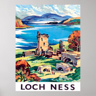 Poster Loch Ness, Scotland, vintage travel