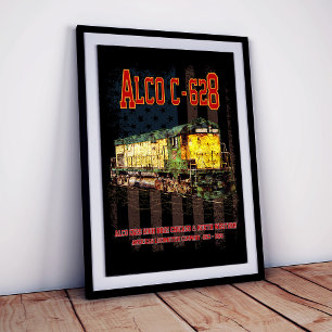 Poster Locomotive diesel Alco C-628 et drapeau américain