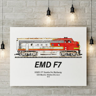 Poster Locomotive diesel EMD F7 Santa Fe Warbonnet.