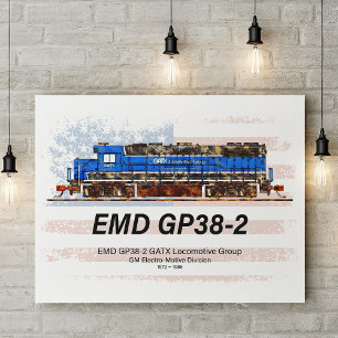 Poster Locomotive diesel EMD GP38-2 et drapeau américain