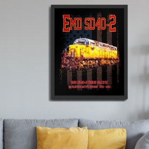 Poster Locomotive diesel EMD SD40-2 vintage drapeau améri