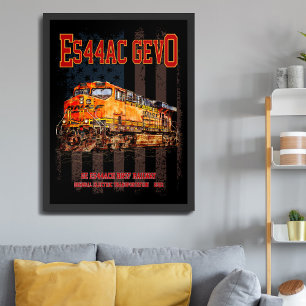 Poster Locomotive GE ES44AC GEVO et drapeau américain