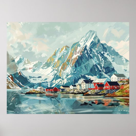 Poster Lofoten Islands, Norvège Retro (Devant)