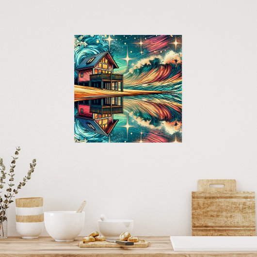 Poster Log Cabine sur la plage Ai Art (Cuisine)