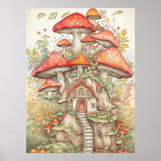 Poster Logement psychédélique des champignons de la forêt (Devant)