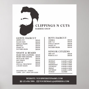 Poster Logo de barbe, Liste de prix des barbiers pour hom