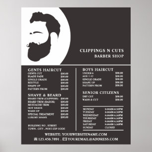 Poster Logo de barbe, Liste des prix des barbiers hommes