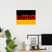 Poster Logo de Berlin en noir sur le drapeau allemand (Bureau à domicile)