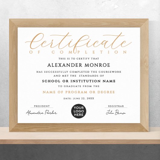 Poster Logo de certificat professionnel élégant en callig