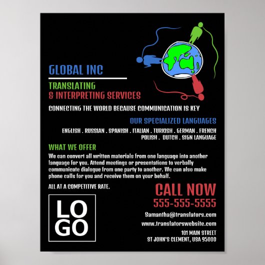 Poster Logo de communication, traducteur et interprète (Devant)