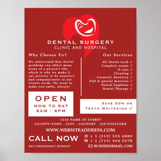 Poster Logo de dentisterie à coeur blanc Dentisterie, Adv (Devant)