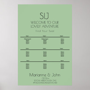 Poster Logo de mariage vert minimaliste Plan de table