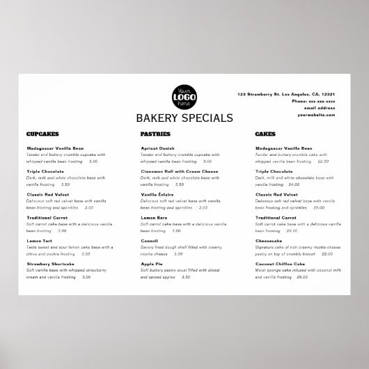 Poster Logo de menu de restaurant professionnel noir mode (Devant)