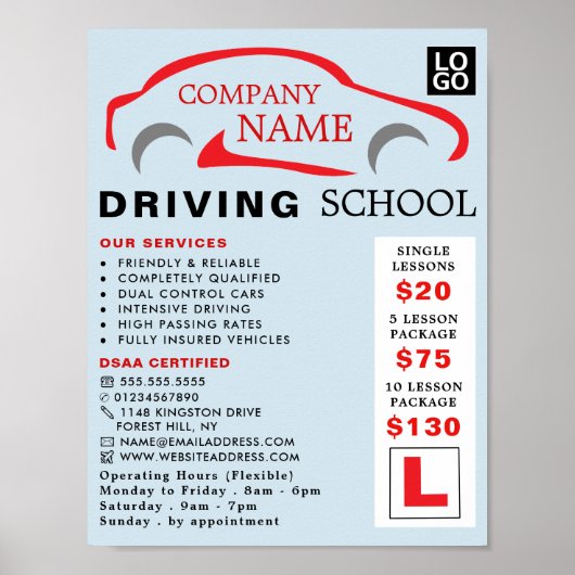 Poster Logo de voiture rouge, école de conduite, instruct (Devant)