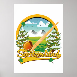 Poster logo de voyage rétro alphorn Suisse