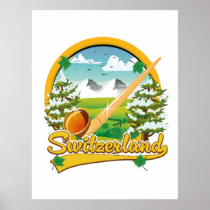 Poster logo de voyage rétro alphorn Suisse