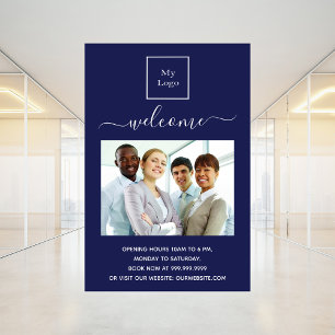 Poster logo d'entreprise bleu photo heures d'ouverture de