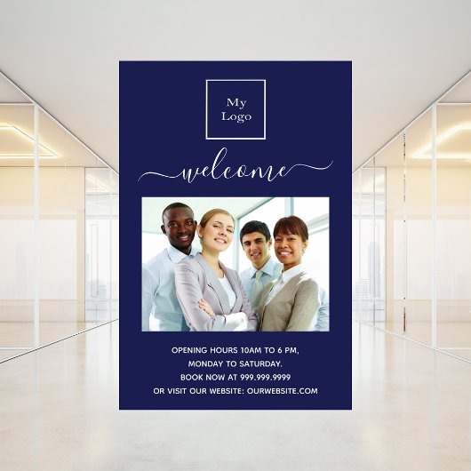 Poster logo d'entreprise bleu photo heures d'ouverture de