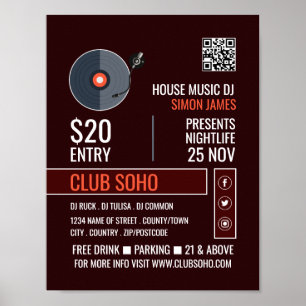 Poster Logo du lecteur de disques, publicité DJ professio