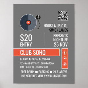 Poster Logo du lecteur de disques, publicité DJ professio