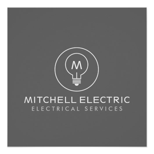Poster LOGO MONOGRAMME AMPoule SUR GRIS pour ÉLECTRICIENS (Devant)