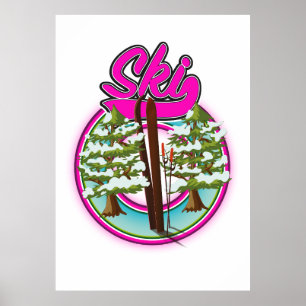 Poster logo rose ski vintage