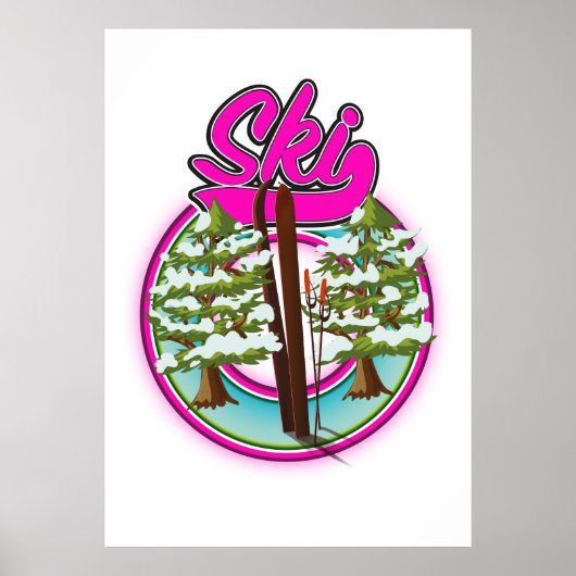 Poster logo rose ski vintage (Devant)