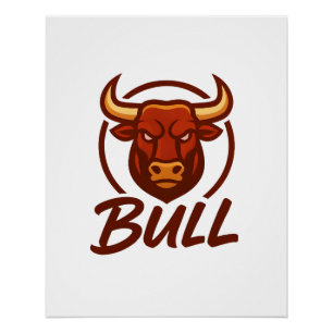 Poster Logo tête de taureau féroce, mascotte créative BUL