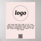 Poster Logo Texte QR Code promotionnel Business Blush Pin (Devant)