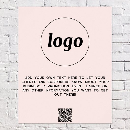 Poster Logo Texte QR Code promotionnel Business Blush Pin