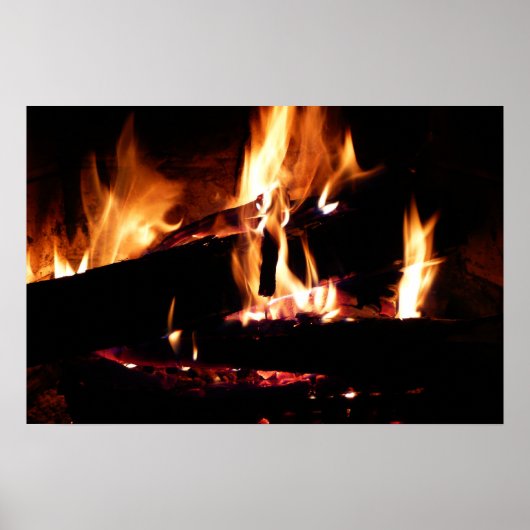 Poster Logs dans la cheminée Photographie de feu chaud (Devant)