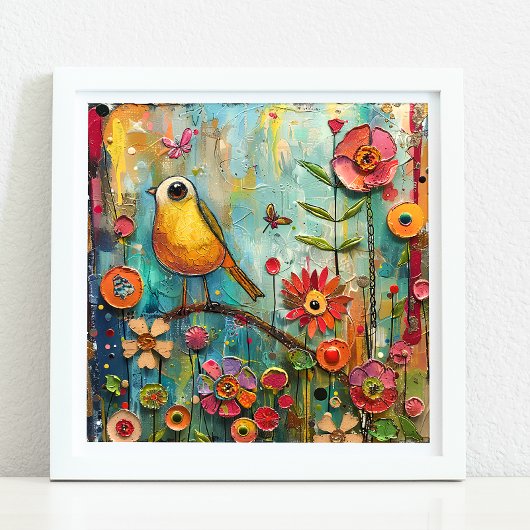 POSTER L'OISEAU QUIRKY DANS LE JARDIN