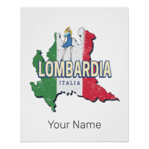 Poster Lombardie Italie Région Rétro Carte Souvenir Vinta