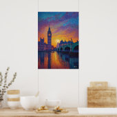Poster London Big Ben Pointillism Skyline Sunset Art (Cuisine)