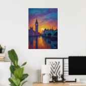 Poster London Big Ben Pointillism Skyline Sunset Art (Bureau à domicile)