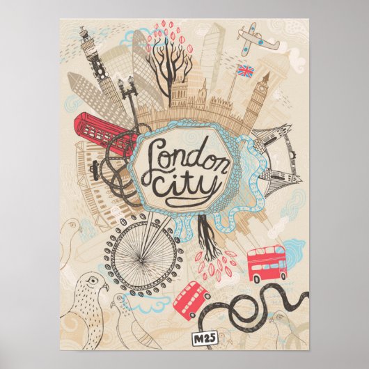 Poster London City Doodle Art (Devant)