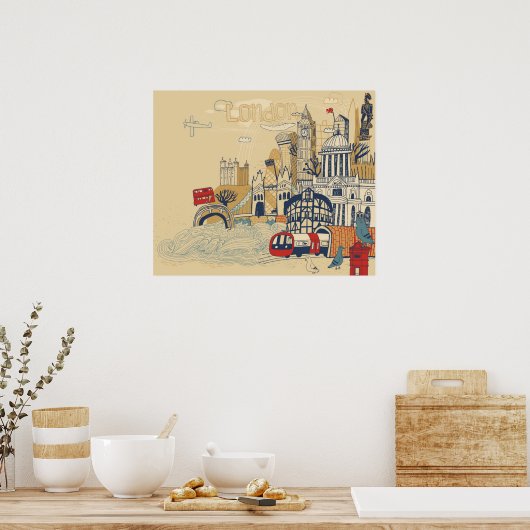 Poster London Doodle Scene (Cuisine)