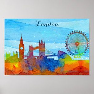 Poster London England City Skyline Watercolor