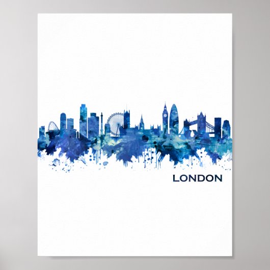 Poster London England Skyline Blue (Devant)