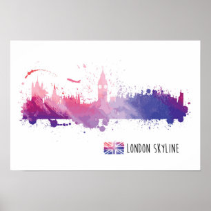 Poster London England Skyline Splash