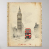 Poster London Fog Vintage Big Ben Travel Print (Devant)