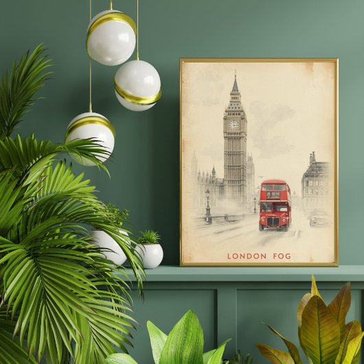 Poster London Fog Vintage Big Ben Travel Print