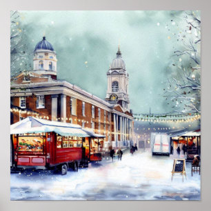 Poster London-Greenwich Market in the Snow (C), Aquarelle