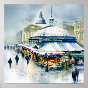 Poster London-Greenwich Market in the Snow (D), Aquarelle