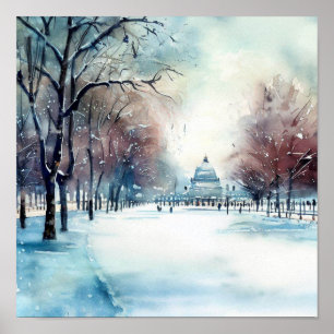 Poster London-Hyde Park en hiver (C), aquarelle